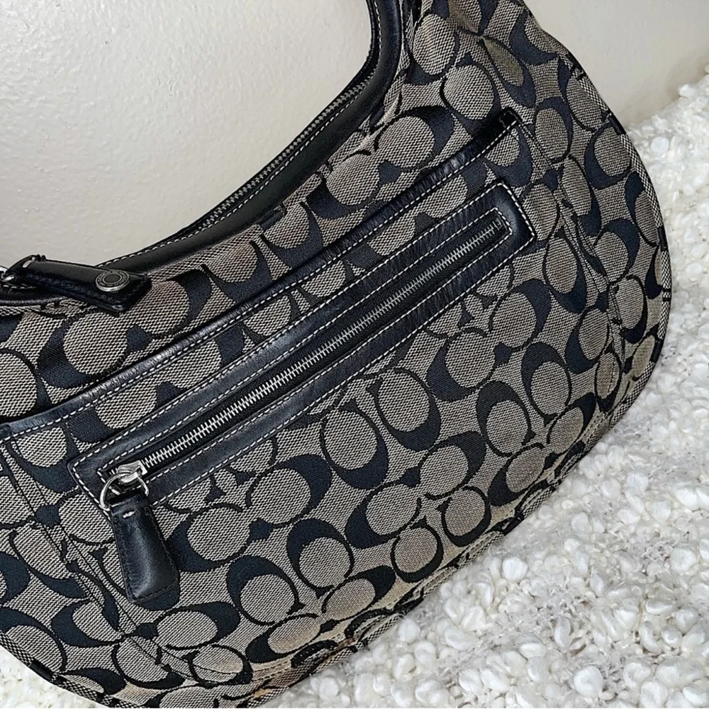 Coach Signature Black and Tan Hobo Bag
